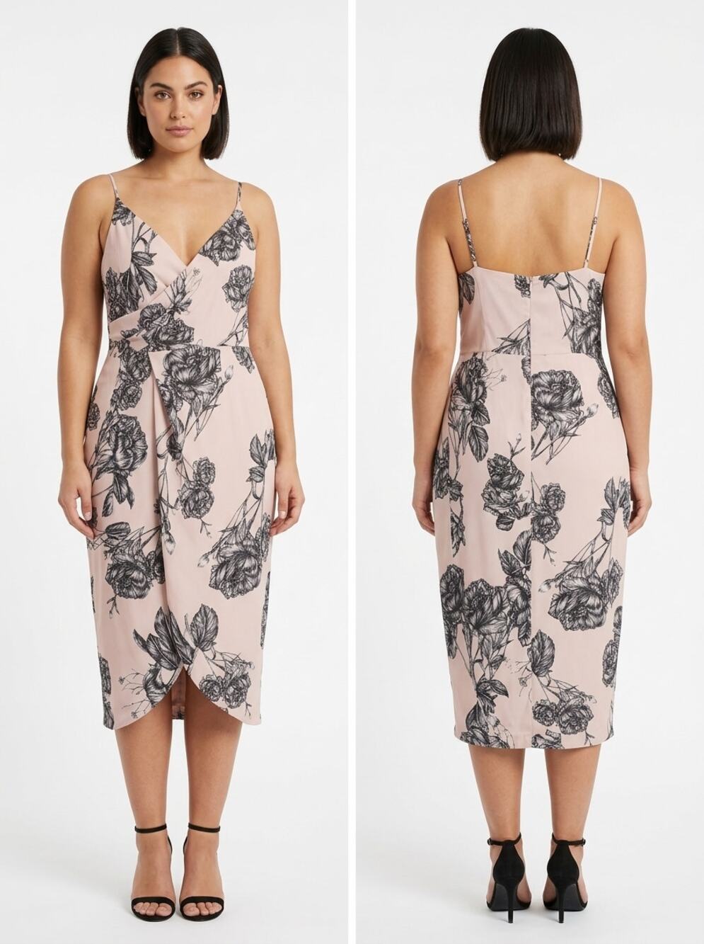 Cooper St AUS12 Pink  Floral Wrap Spaghetti Strap Midi Dress Women Size 8